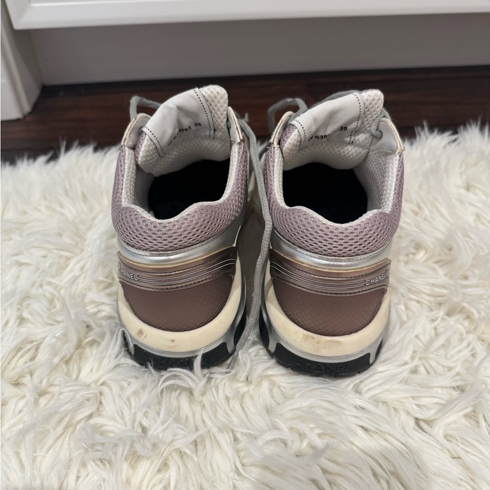 CHANEL Women's Metallic Silver and Pink Sneakers - Picture 5 of 9